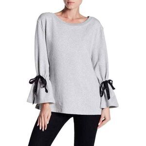 Sanctuary Tierney Pullover Sweatshirt Gray Heathered Scoop TieSleeve Medium
